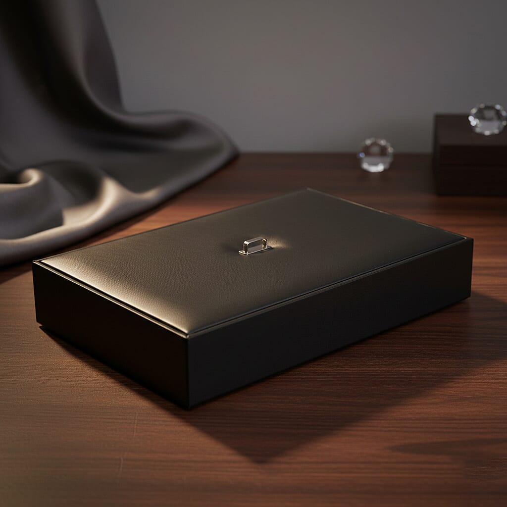 Desk Organizer with 6 Compartments - Lid (32x22.5x6 cm) - Black