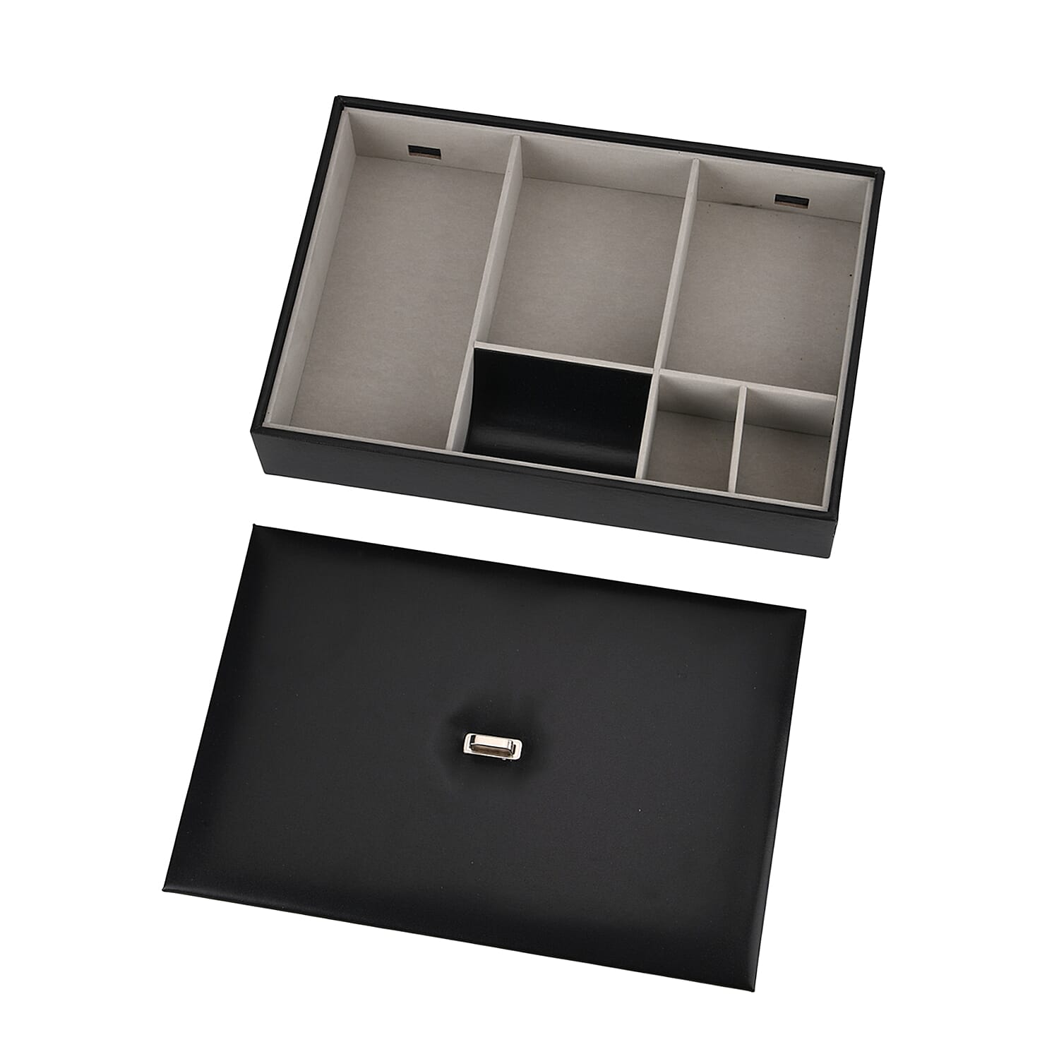 Desk Organizer with 6 Compartments - Lid (32x22.5x6 cm) - Black