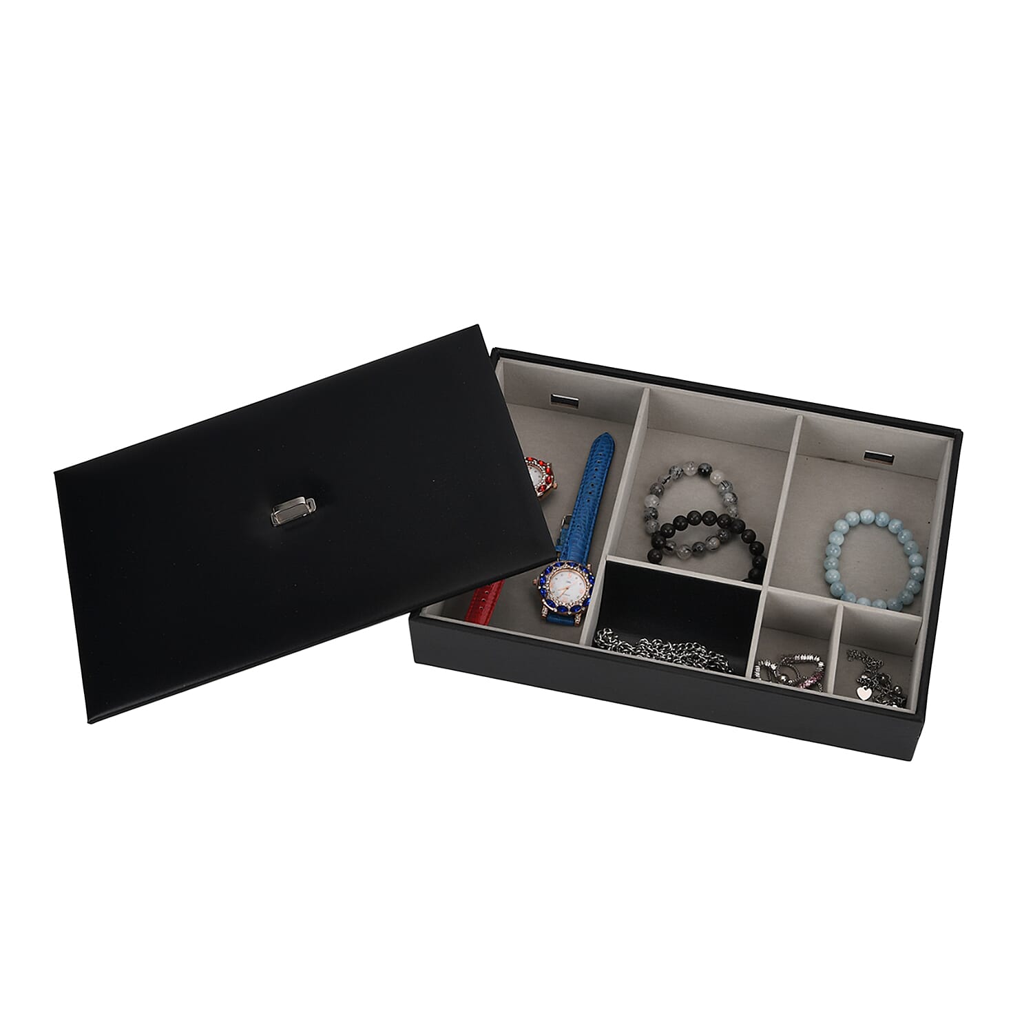 Desk Organizer with 6 Compartments - Lid (32x22.5x6 cm) - Black