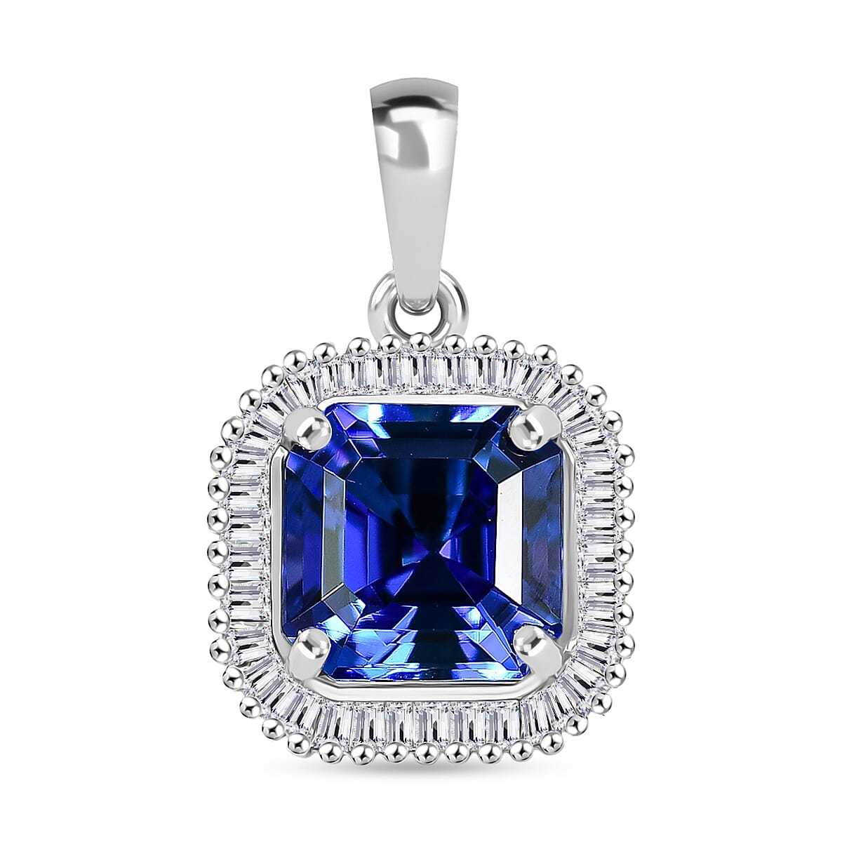 Rhapsody 950 Platinum AAAA Tanzanite White Diamond VS2 Main Stone With Side Stone Pendant, Platinum Wt.2.93 Gms  2.921  Ct.