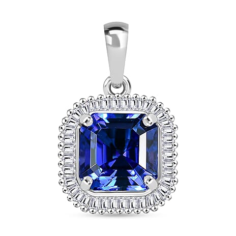 Rhapsody 950 Platinum AAAA Tanzanite White Diamond VS2 Main Stone With Side Stone Pendant, Platinum Wt.2.93 Gms  2.921  Ct.