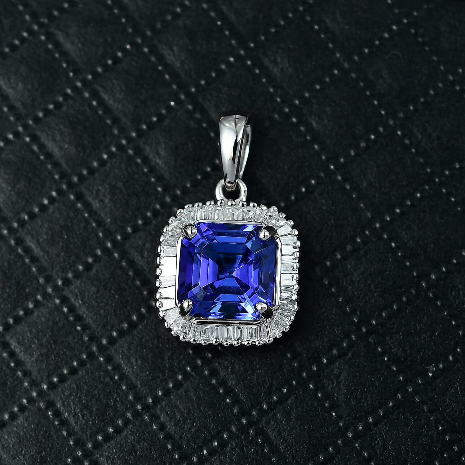 Rhapsody 950 Platinum AAAA Tanzanite White Diamond VS2 Main Stone With Side Stone Pendant, Platinum Wt.2.93 Gms  2.921  Ct.