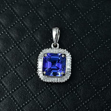 Rhapsody 950 Platinum AAAA Tanzanite White Diamond VS2 Main Stone With Side Stone Pendant, Platinum Wt.2.93 Gms  2.921  Ct.