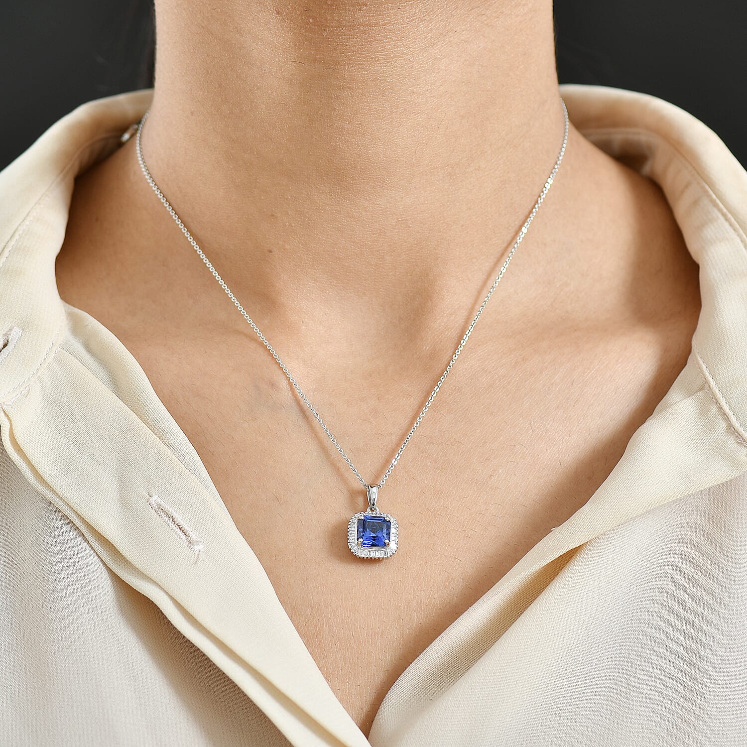Rhapsody 950 Platinum AAAA Tanzanite White Diamond VS2 Main Stone With Side Stone Pendant, Platinum Wt.2.93 Gms  2.921  Ct.