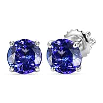 950 Platinum AAAA Tanzanite Solitaire Earring with Screw Back 2.70 Ct