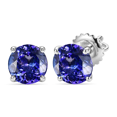 RHAPSODY  950 Platinum AAAA Tanzanite Solitaire Earring with Screw Back 2.70 Ct,
