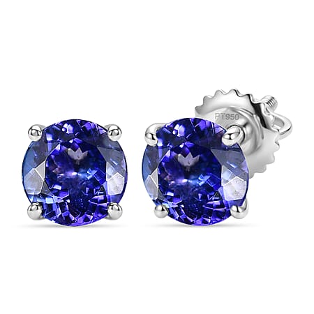RHAPSODY - 950 Platinum AAAA Tanzanite Intense Vivid Solitaire Earring with Screw Back 2.70 Ct RHAPSODY - 950 Platinum AAAA Tanzanite Intense Vivid Solitaire Earring with Screw Back 2.70 Ct