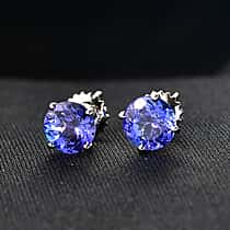 950 Platinum AAAA Tanzanite Solitaire Earring with Screw Back 2.70 Ct