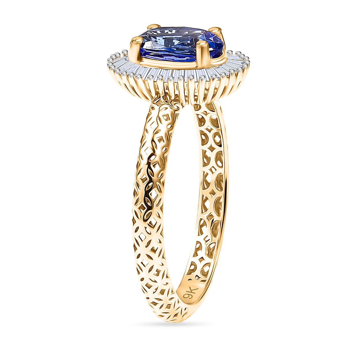 9K Yellow Gold AAA Tanzanite, White Diamond Main Stone With Surrounding Stone Ring, Gold Wt.1.25 Gms  1.269  Ct.
