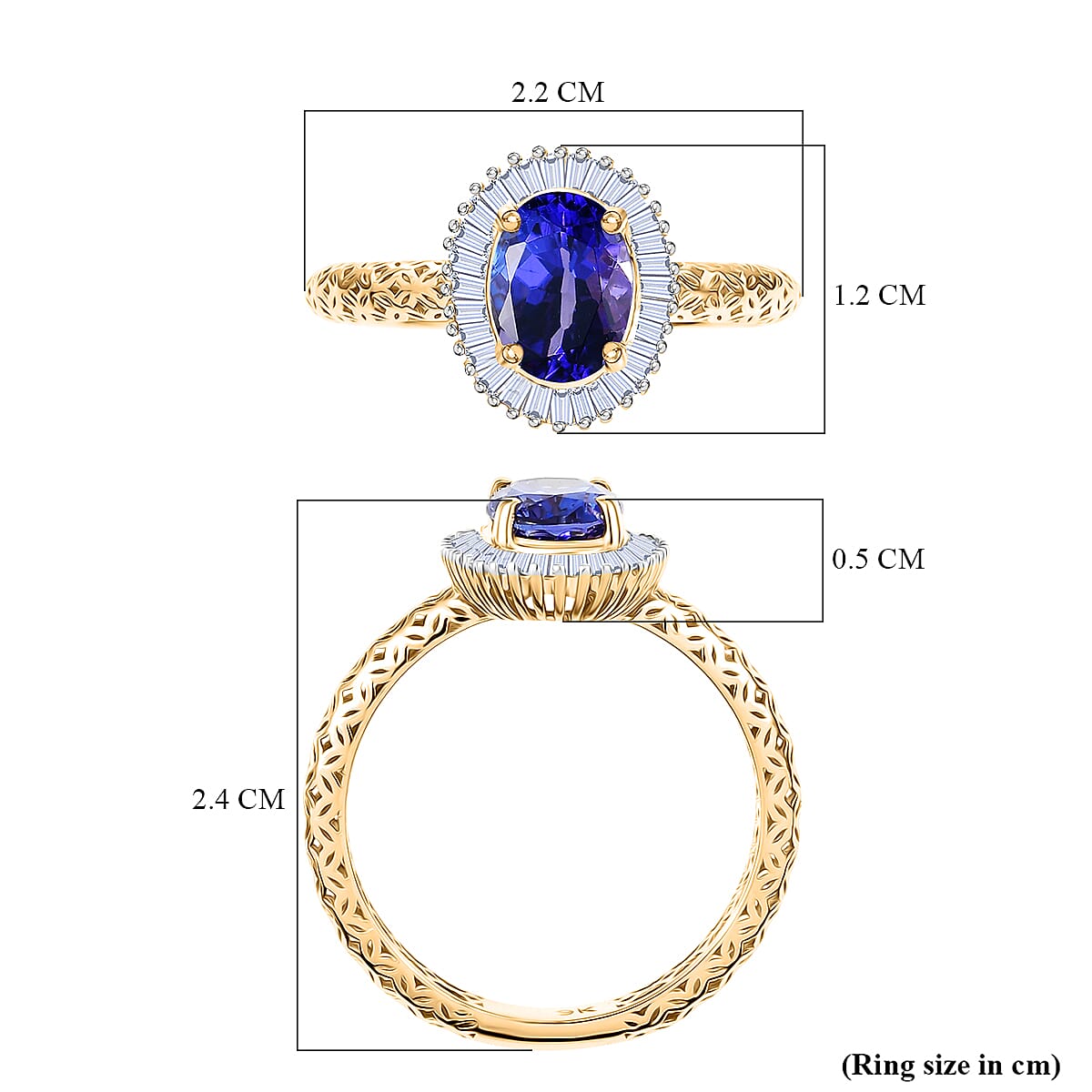9K Yellow Gold AAA Tanzanite, White Diamond Main Stone With Surrounding Stone Ring, Gold Wt.1.25 Gms  1.269  Ct.