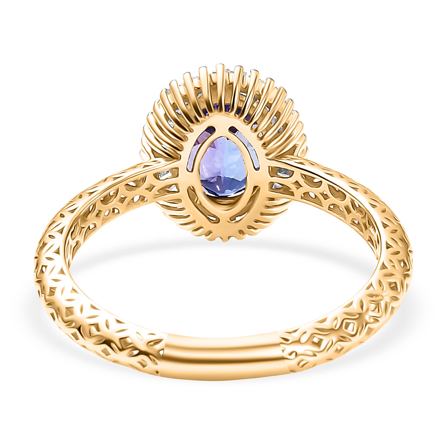 Mirage Collection - 9K Yellow Gold AAA Tanzanite & Natural White Diamond Halo Ring 1.27 Ct