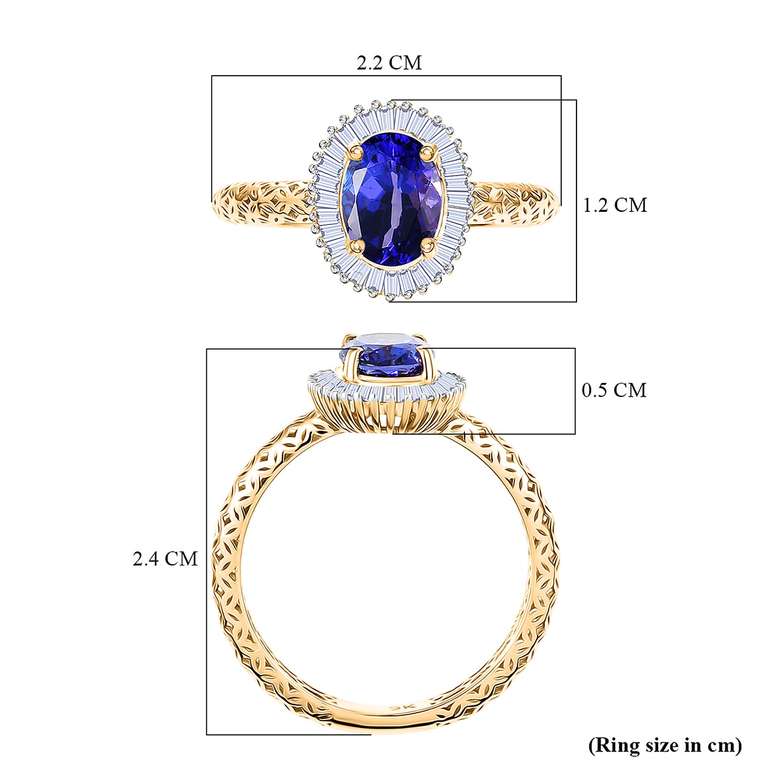 Mirage Collection - 9K Yellow Gold AAA Tanzanite & Natural White Diamond Halo Ring 1.27 Ct