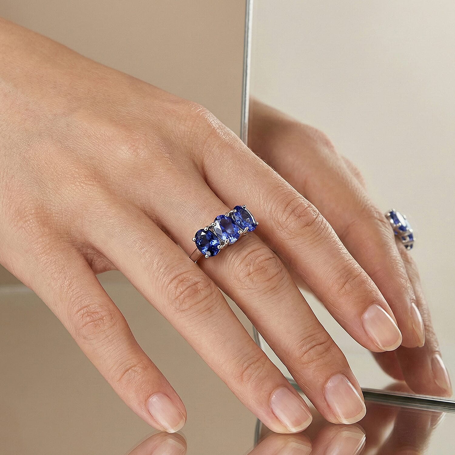 Rhapsody 950 Platinum AAAA Tanzanite Trilogy Ring 4.00 Ct, Platinum Wt. 5.00 Gms