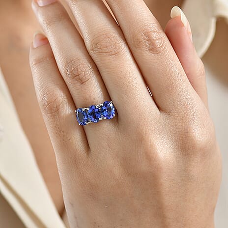 Rhapsody 950 Platinum AAAA Tanzanite 3 Stone Ring, Platinum Wt.5.48 Gms  3.987  Ct.