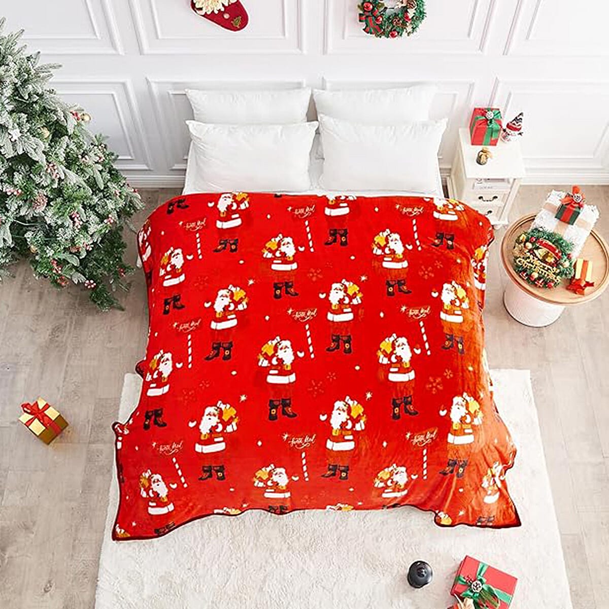 Extra Large Santa Mail Print Christmas Blanket (240 x 200 cm) - Red
