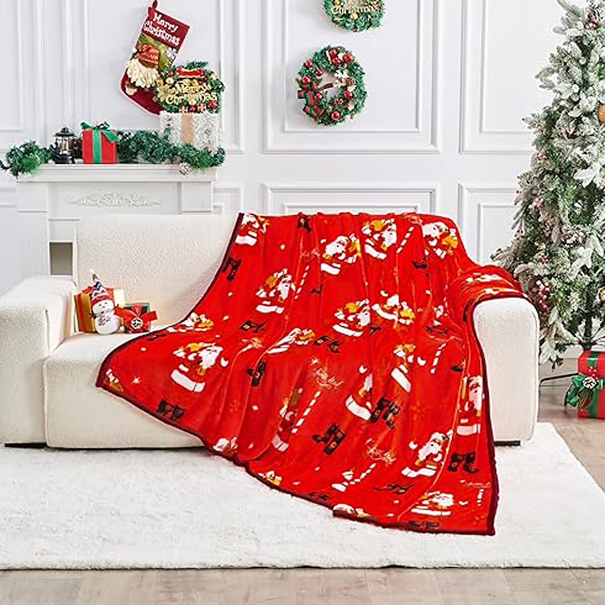 Extra Large Santa Mail Print Christmas Blanket (240 x 200 cm) - Red