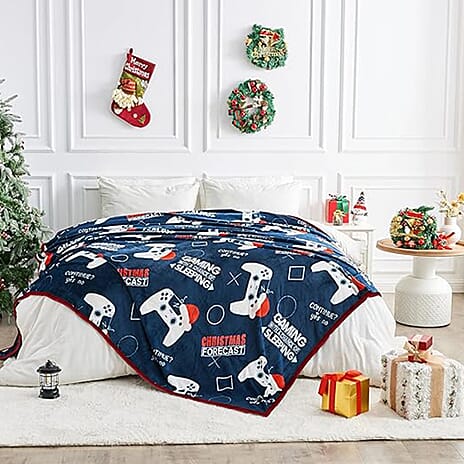 Extra Large Game Print Christmas Blanket (240 x 200 cm) - Navy