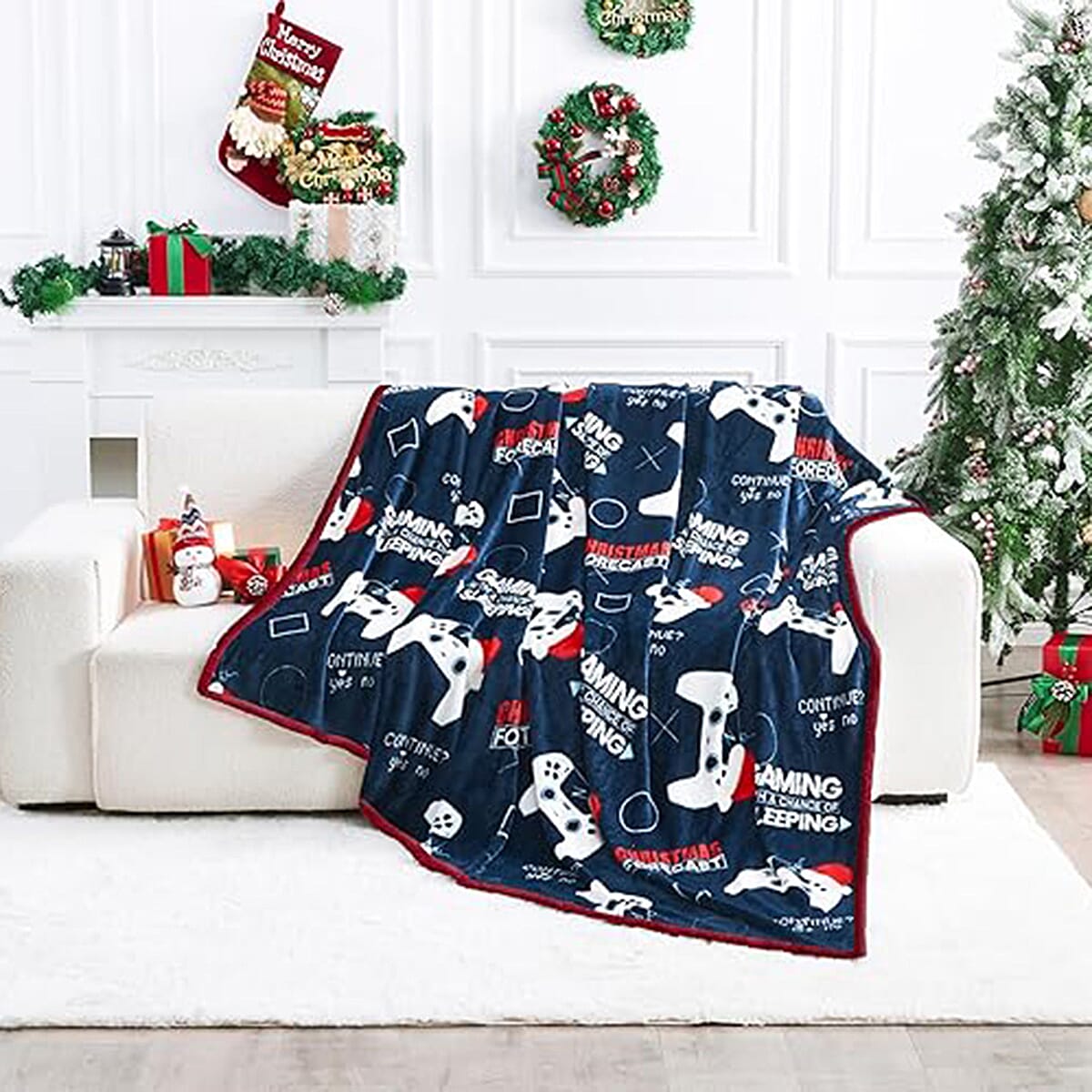Extra Large Game Print Christmas Blanket (240 x 200 cm) - Navy