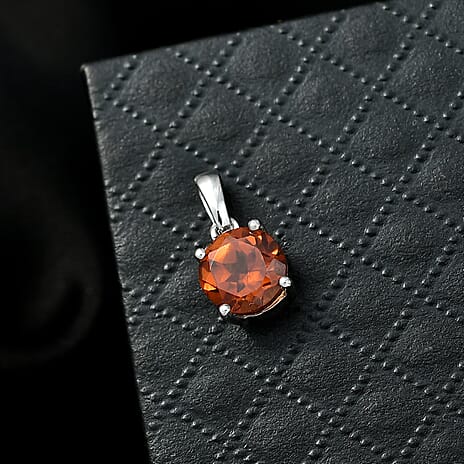 D'Joy Ceylon Hessonite Garnet Solitaire Pendant in Platinum Overlay Sterling Silver 1.62 Ct.