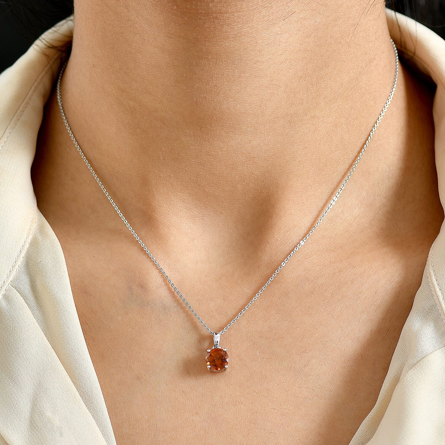 D'Joy Hessonite Garnet Solitaire Pendant in Platinum OverlaySterling Silver  1.616  Ct.