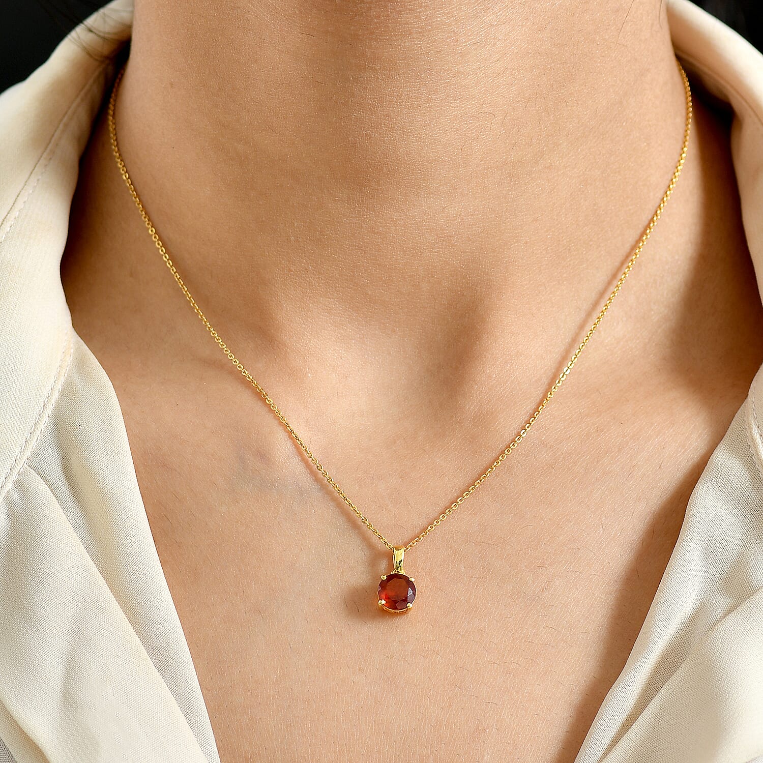 D'Joy Hessonite Garnet Solitaire Pendant Sterling Silver  1.616  Ct.