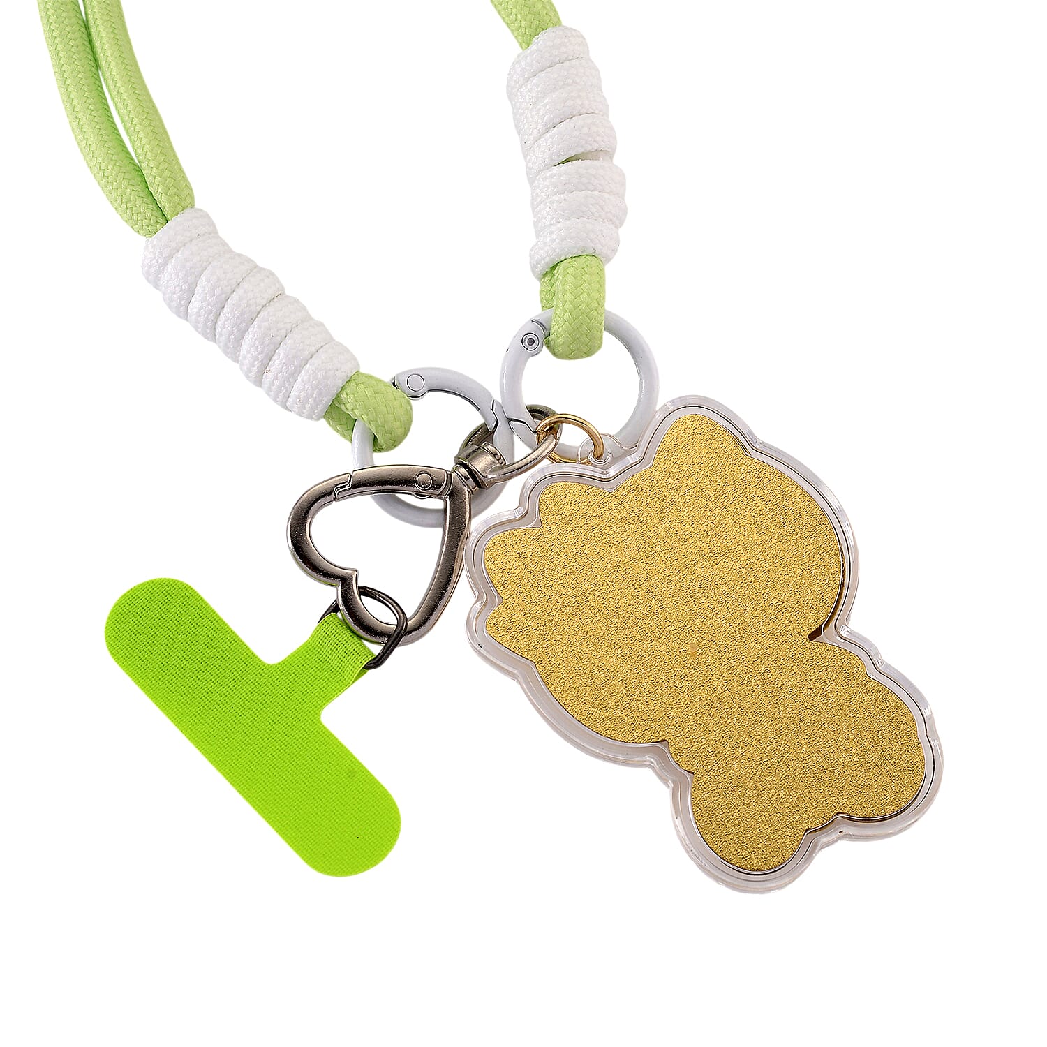 24K Yellow Gold Kitty Keychain with Green Rope