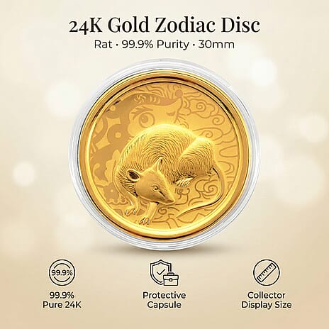 24K Yellow Gold (99.9% Purity) Chinese Zodiac Disc (30mm) - Rat