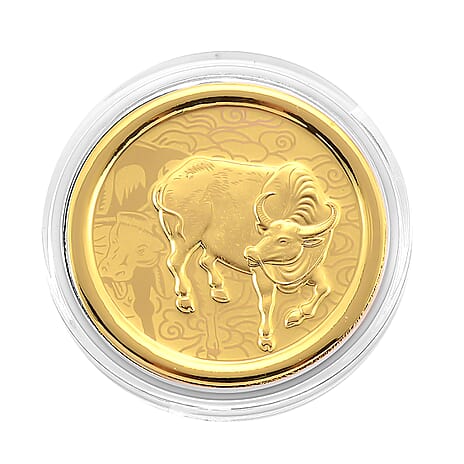 24K Yellow Gold Chinese Zodiac Cow Coin (30mm), Gold Wt.10.00 Gms