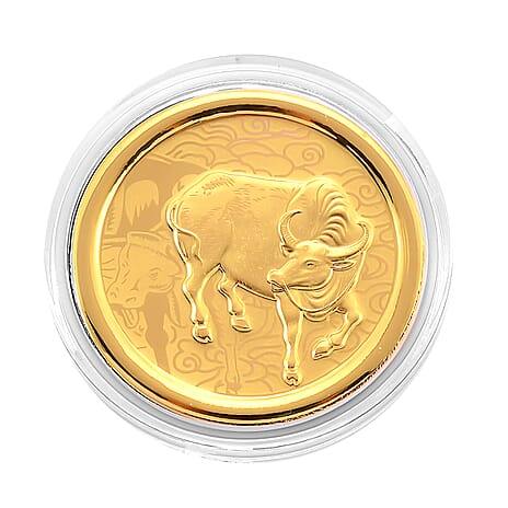 24K Yellow Gold (99.9% Purity) Chinese Zodiac Disc (30mm) - Ox