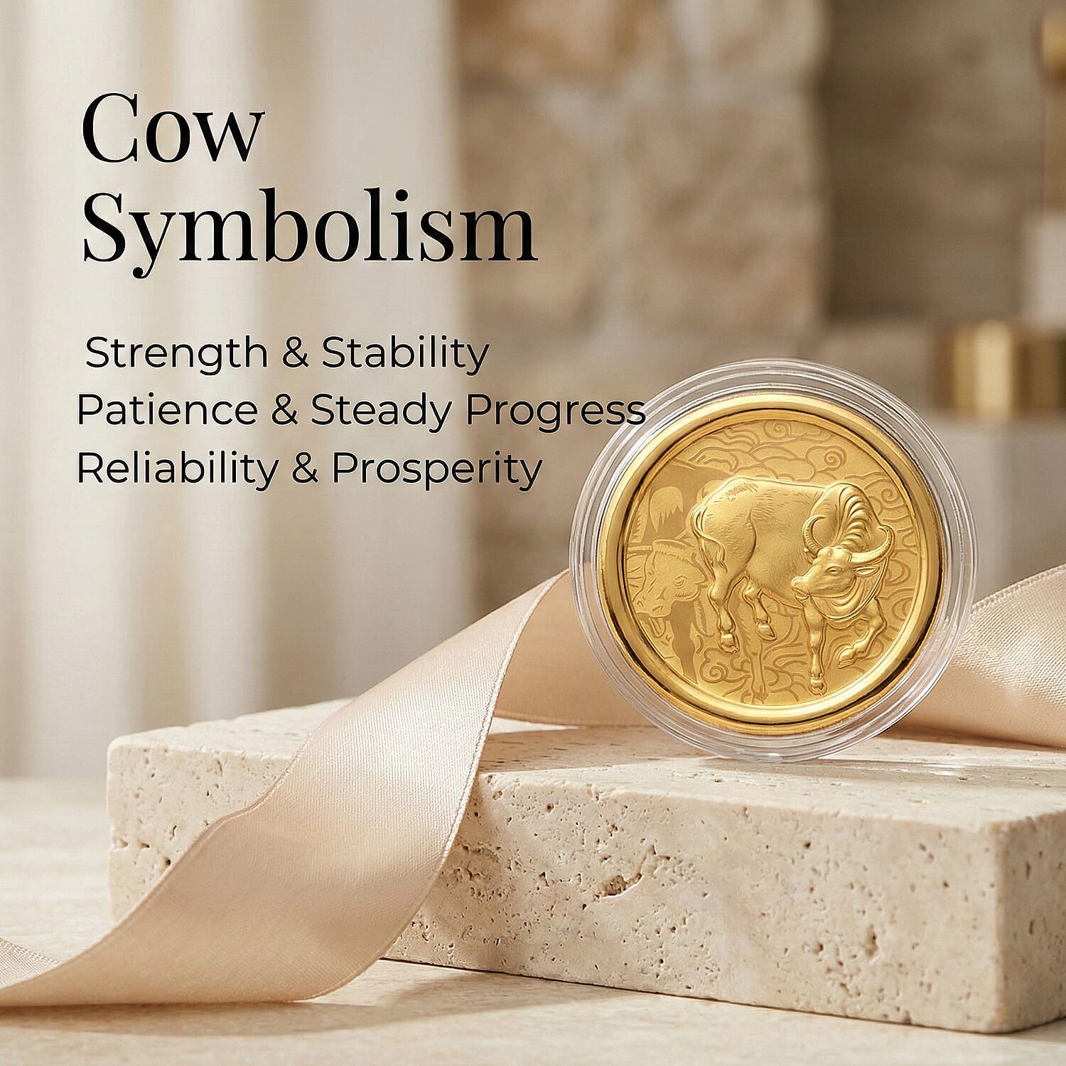 24K Yellow Gold (99.9% Purity) Chinese Zodiac Disc (30mm) - Ox