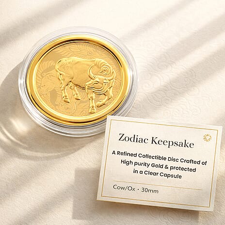 24K Yellow Gold (99.9% Purity) Chinese Zodiac Disc (30mm) - Ox