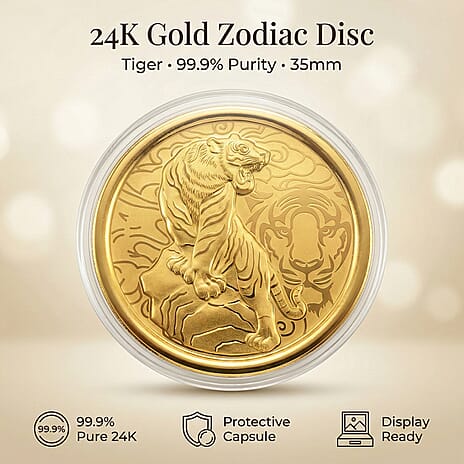 24K Yellow Gold (99.9% Purity) Chinese Zodiac Disc (30mm) - Tiger