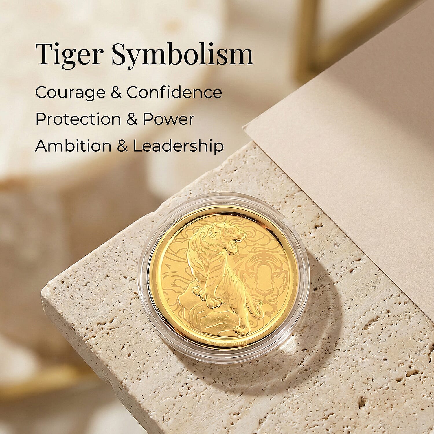 24K Yellow Gold (99.9% Purity) Chinese Zodiac Disc (30mm) - Tiger