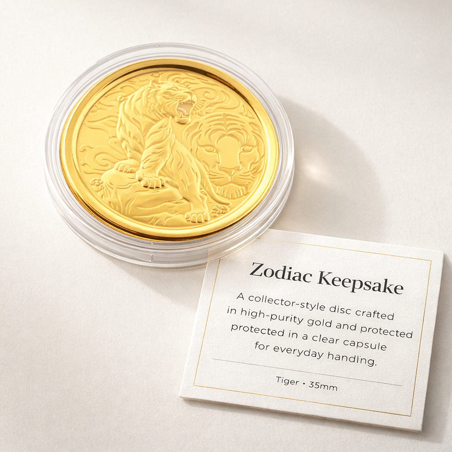 24K Yellow Gold (99.9% Purity) Chinese Zodiac Disc (30mm) - Tiger