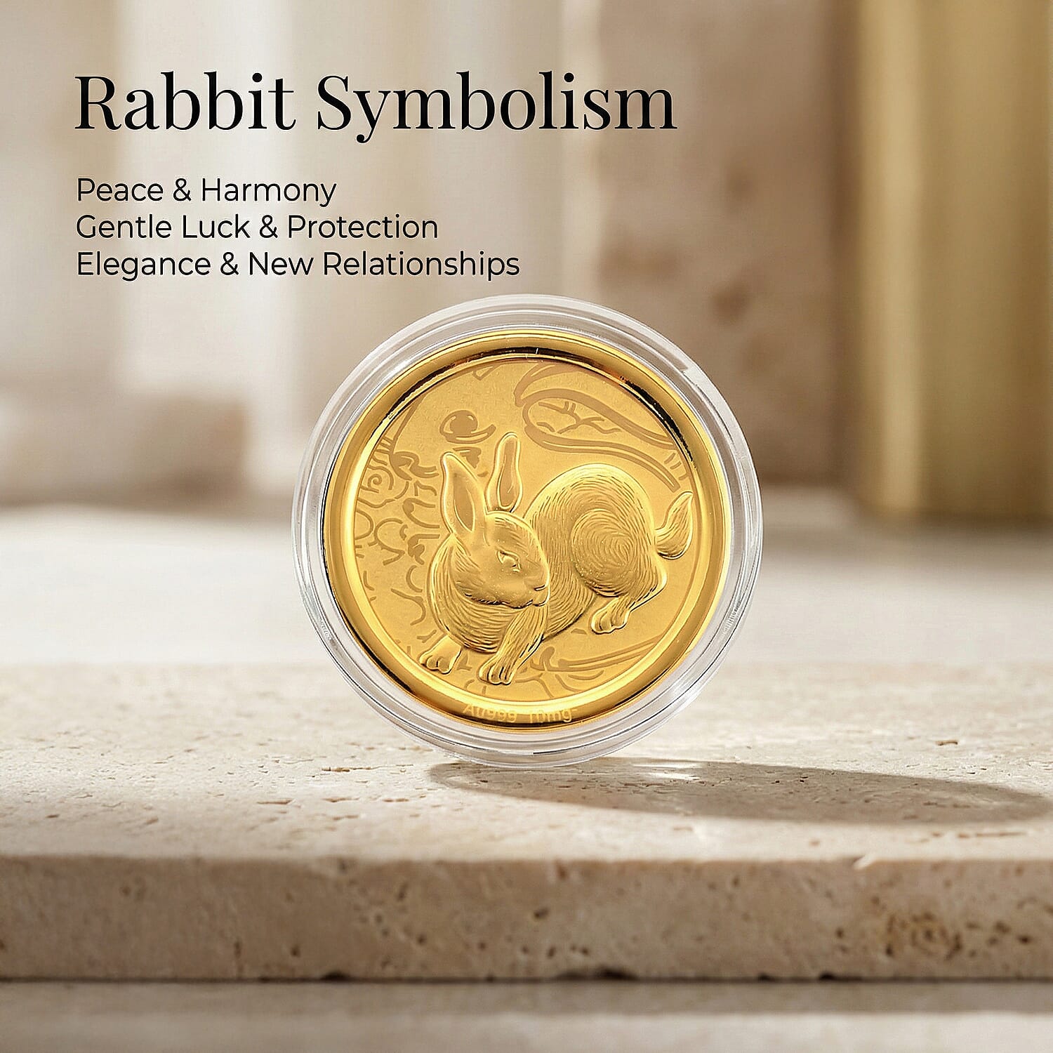 24K Yellow Gold (99.9% Purity) Chinese Zodiac Disc (30mm) - Rabbit