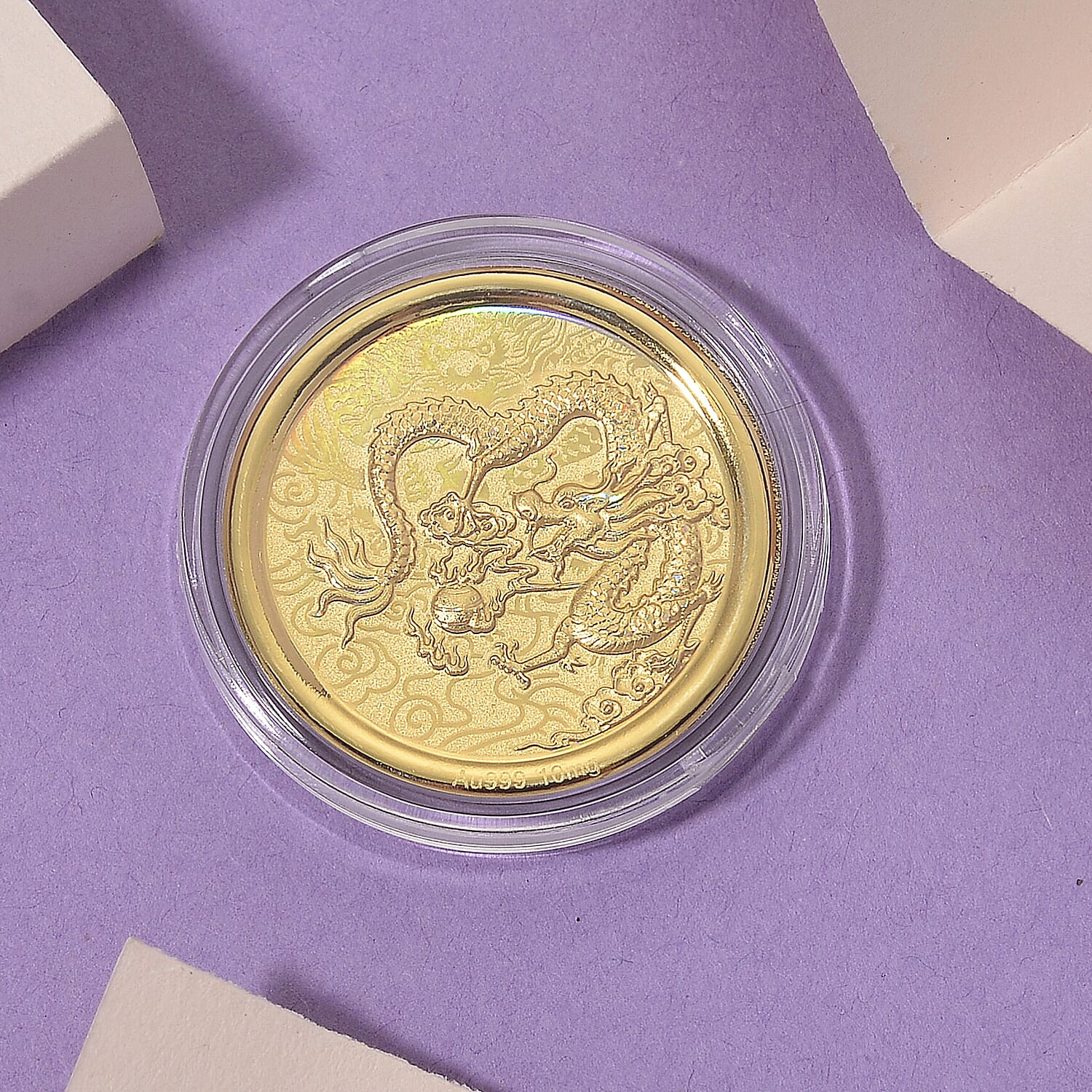 24K Yellow Gold (99.9% Purity) Chinese Zodiac Disc (30mm) - Dragon