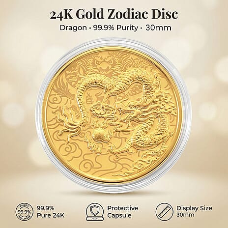 24K Yellow Gold (99.9% Purity) Chinese Zodiac Disc (30mm) - Dragon