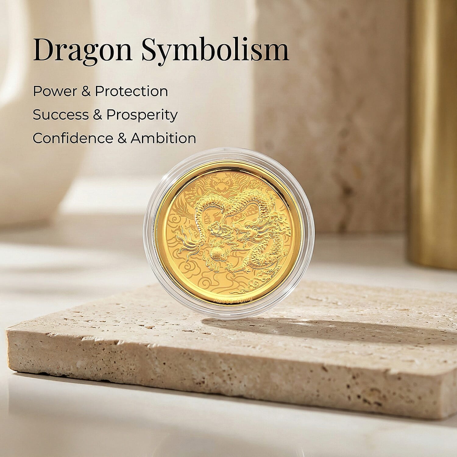24K Yellow Gold (99.9% Purity) Chinese Zodiac Disc (30mm) - Dragon