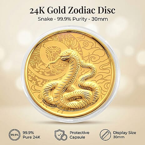 24K Yellow Gold (99.9% Purity) Chinese Zodiac Disc (30mm) - Snake