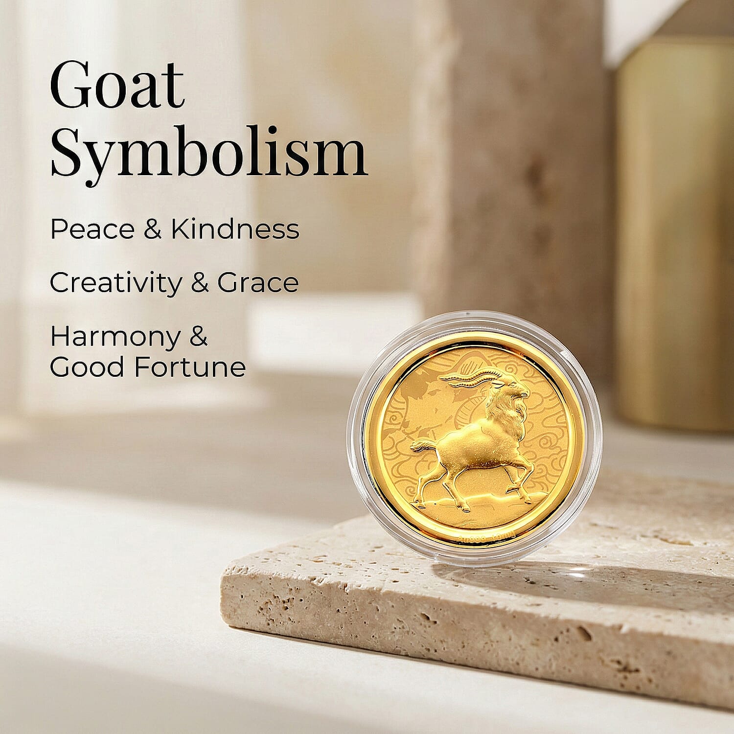 24K Yellow Gold (99.9% Purity) Chinese Zodiac Disc (30mm) - Goat