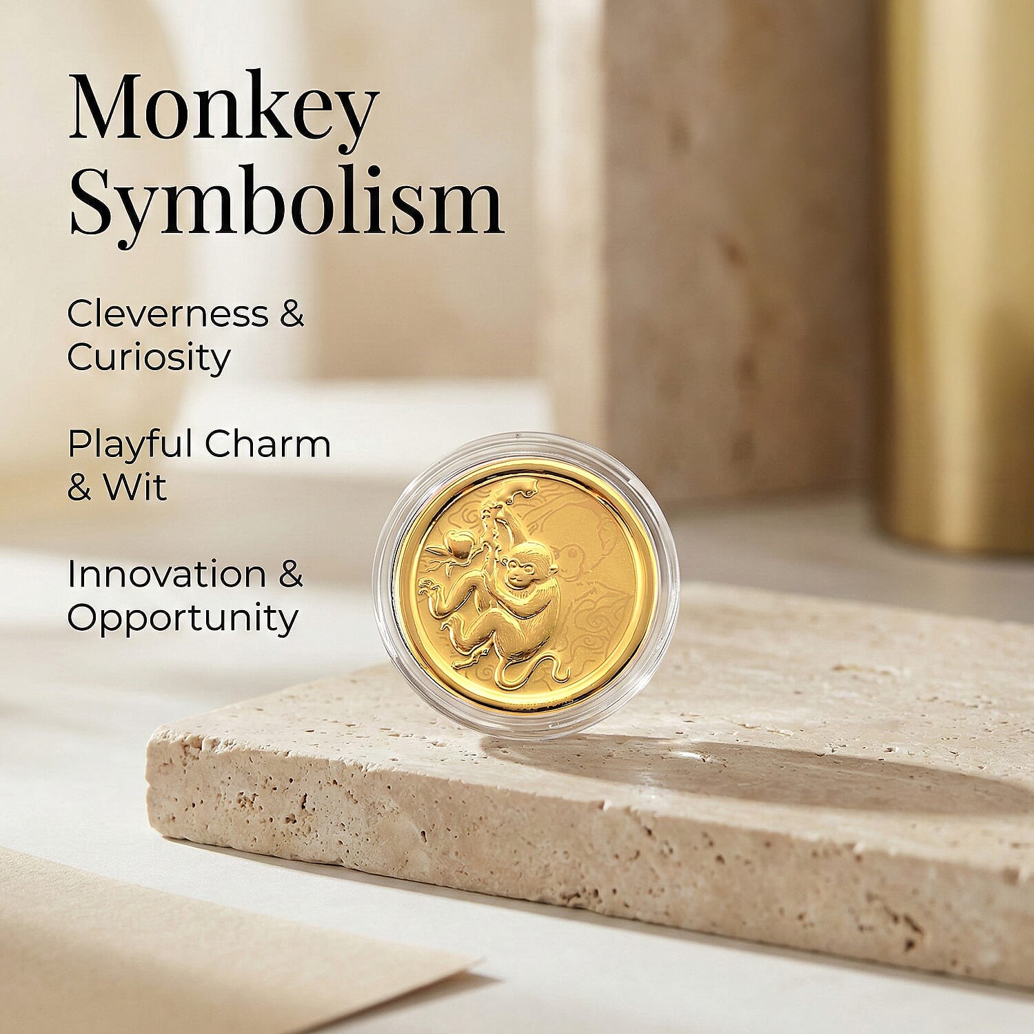 24K Yellow Gold (99.9% Purity) Chinese Zodiac Disc (30mm) - Monkey