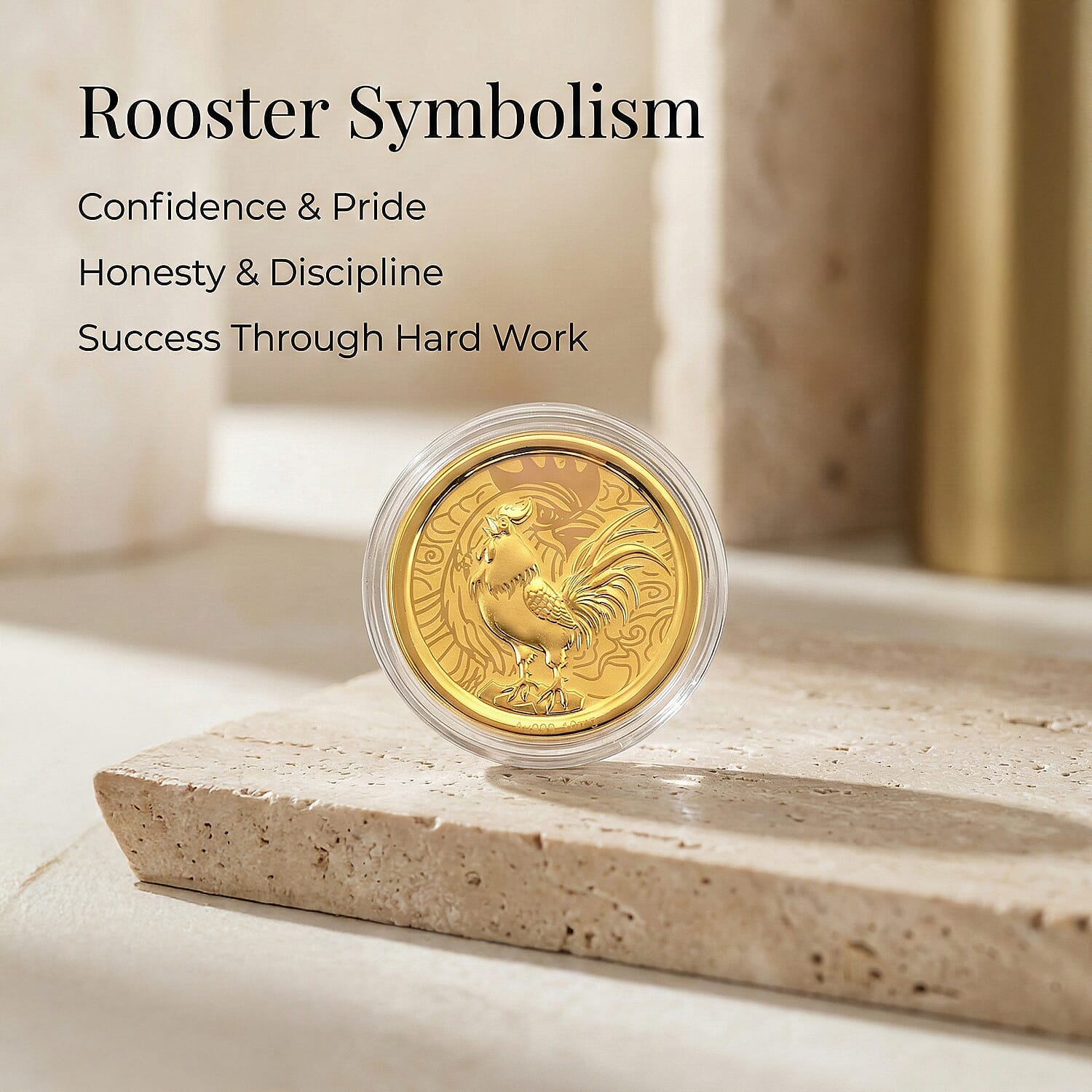 24K Yellow Gold (99.9% Purity) Chinese Zodiac Disc (30mm) - Rooster