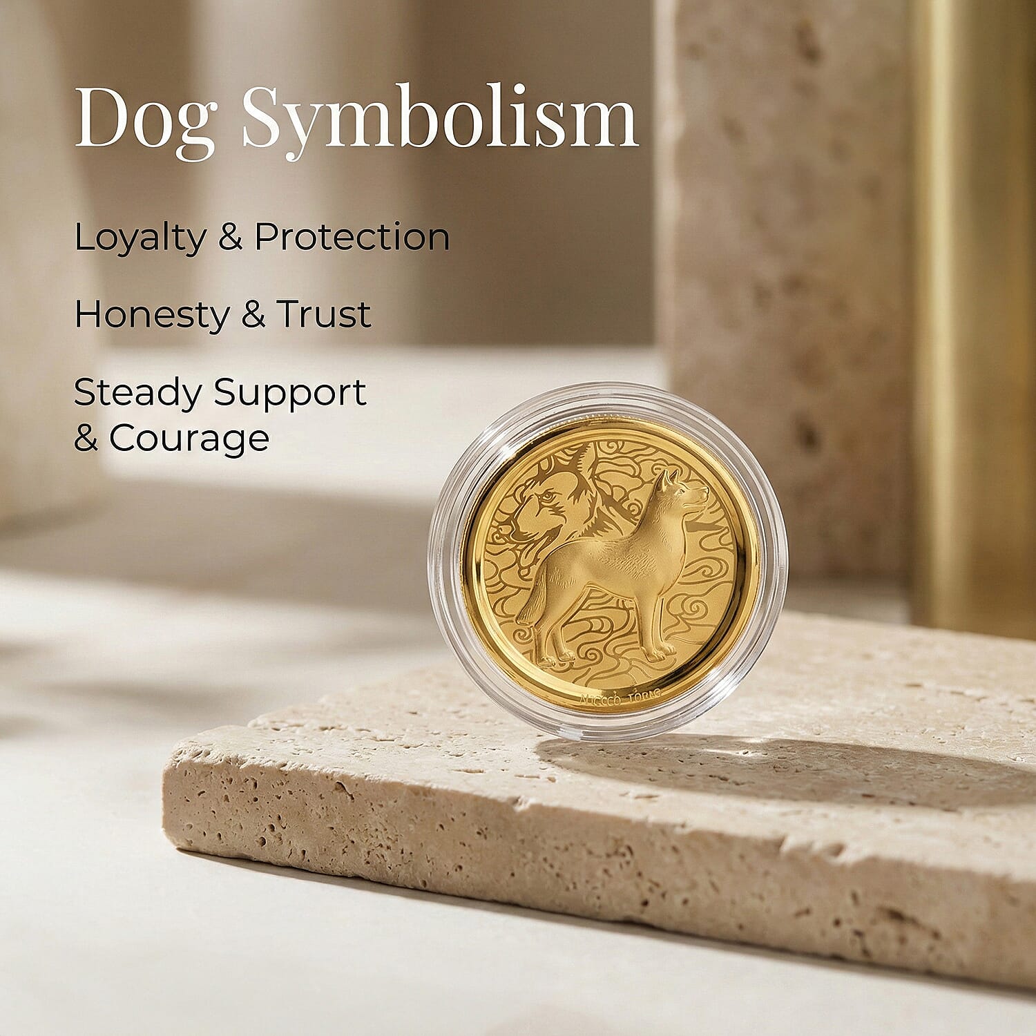 24K Yellow Gold (99.9% Purity) Chinese Zodiac Disc (30mm) - Dog