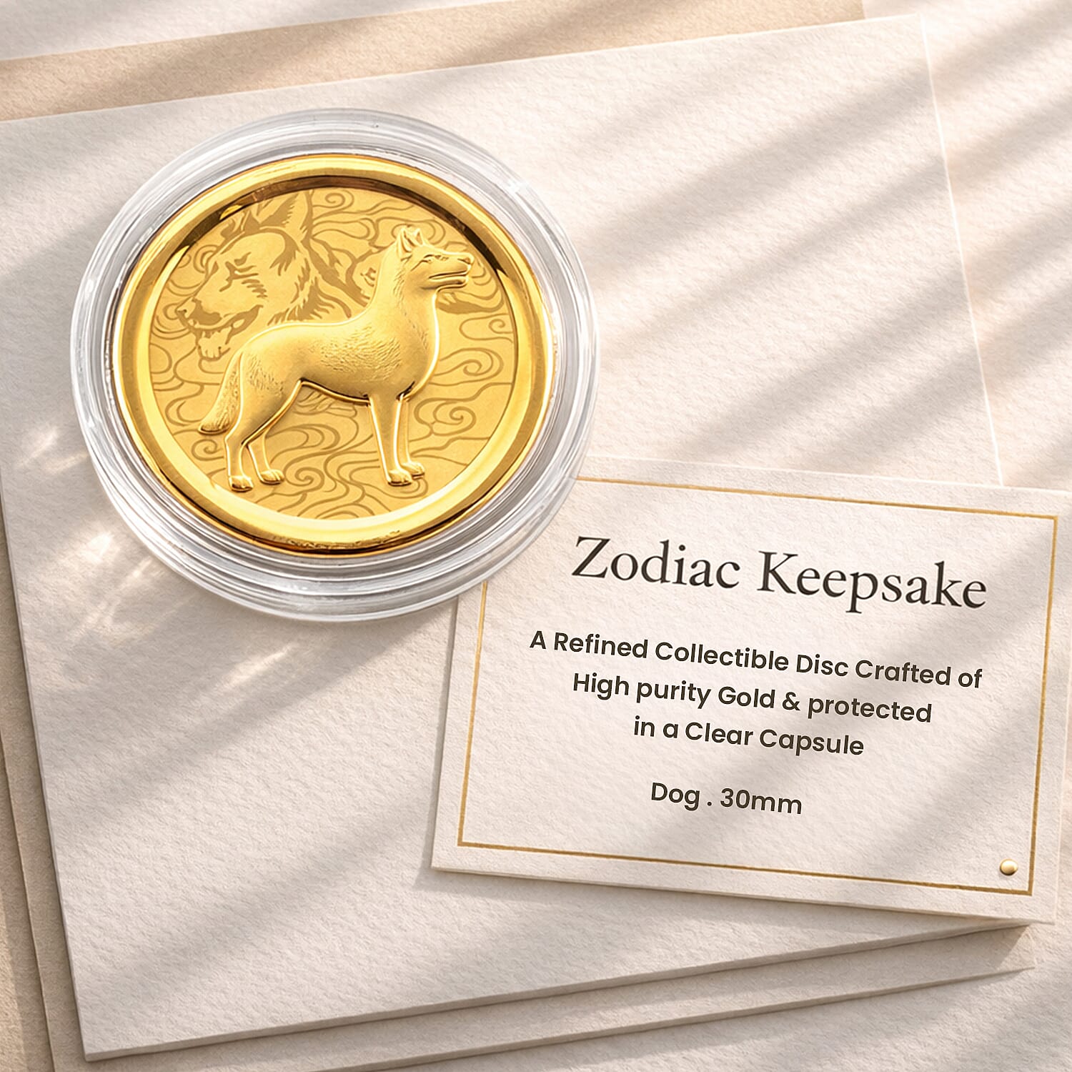 24K Yellow Gold (99.9% Purity) Chinese Zodiac Disc (30mm) - Dog