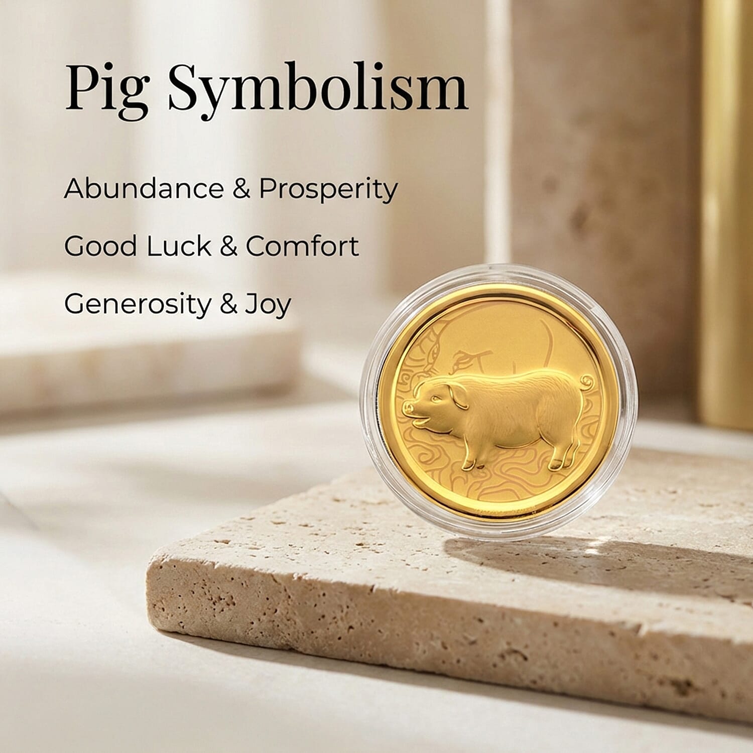 24K Yellow Gold (99.9% Purity) Chinese Zodiac Disc (30mm) - Pig