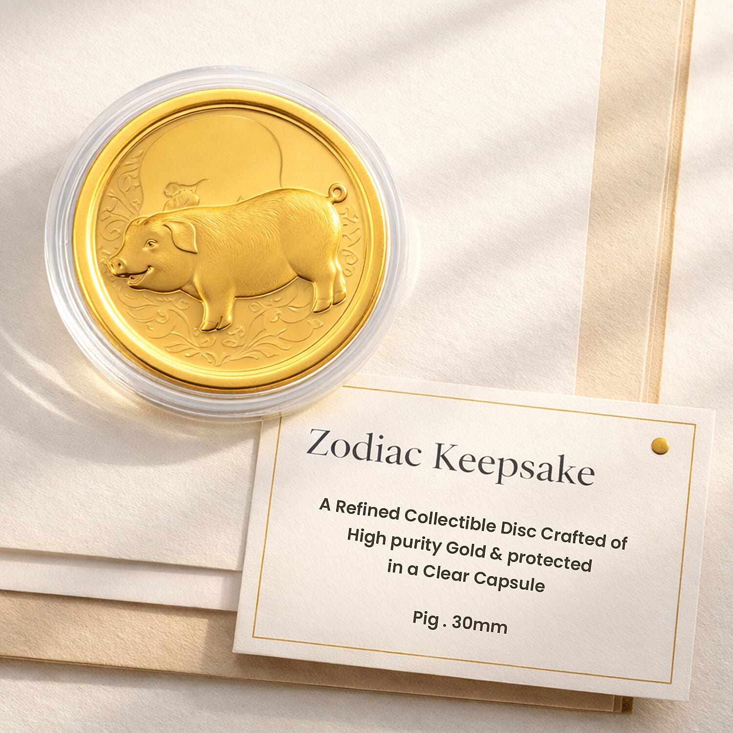 24K Yellow Gold (99.9% Purity) Chinese Zodiac Disc (30mm) - Pig
