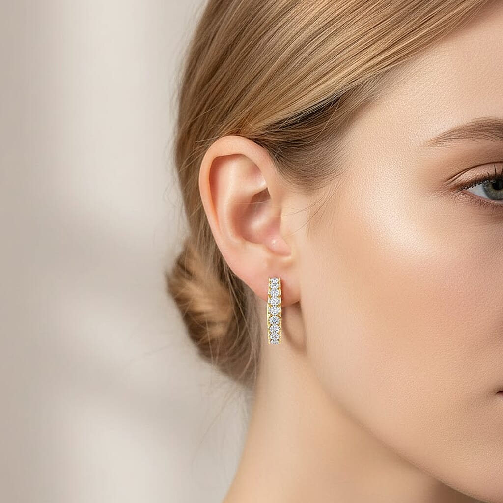 Luxuriant Lab Grown Diamond (SI-GH) Earring with Hoop in 18K Vermeil Yellow Gold Plated Sterling Silver 1.00 Ct.