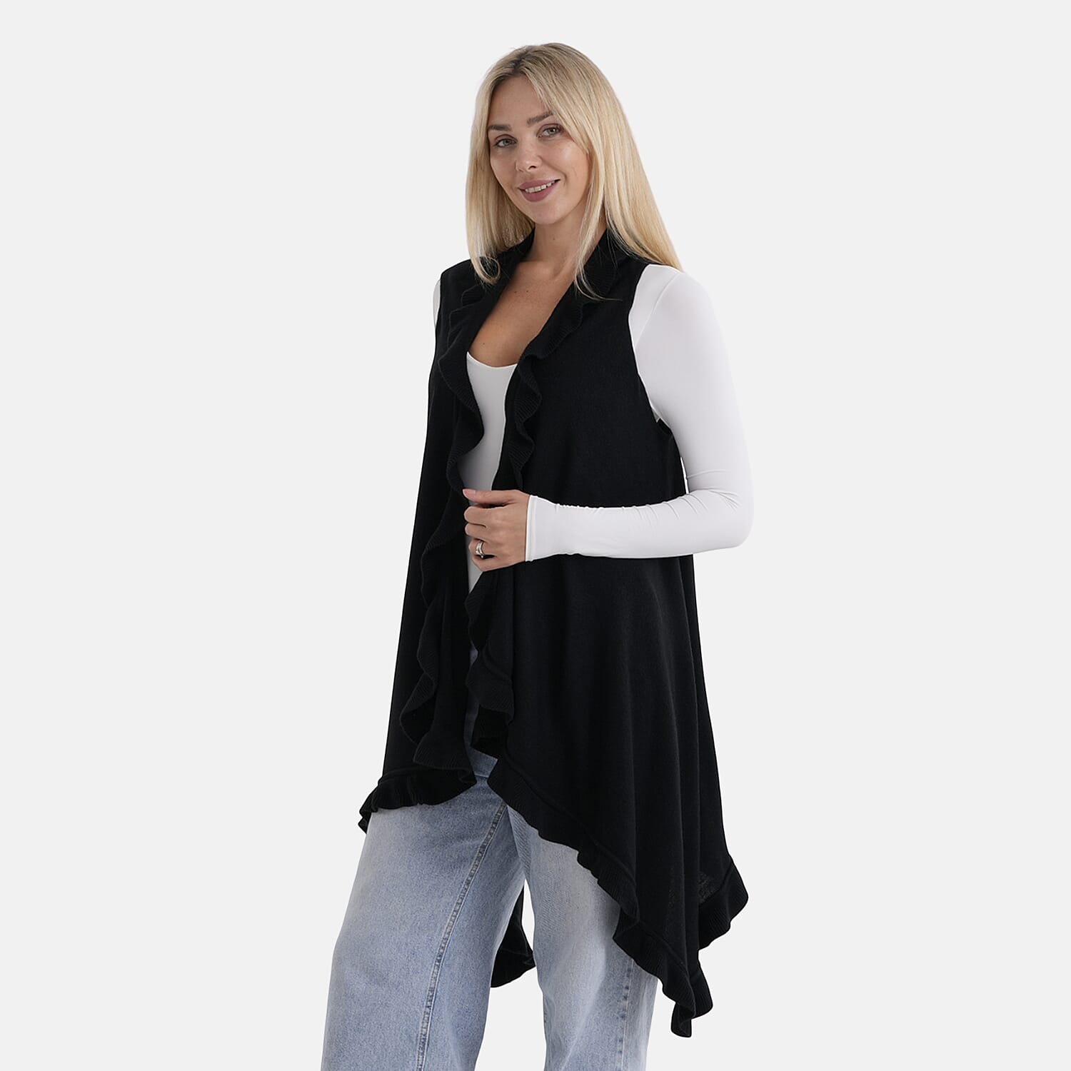 La Marey Knit Waterfall Cardigan (One Size) - Black