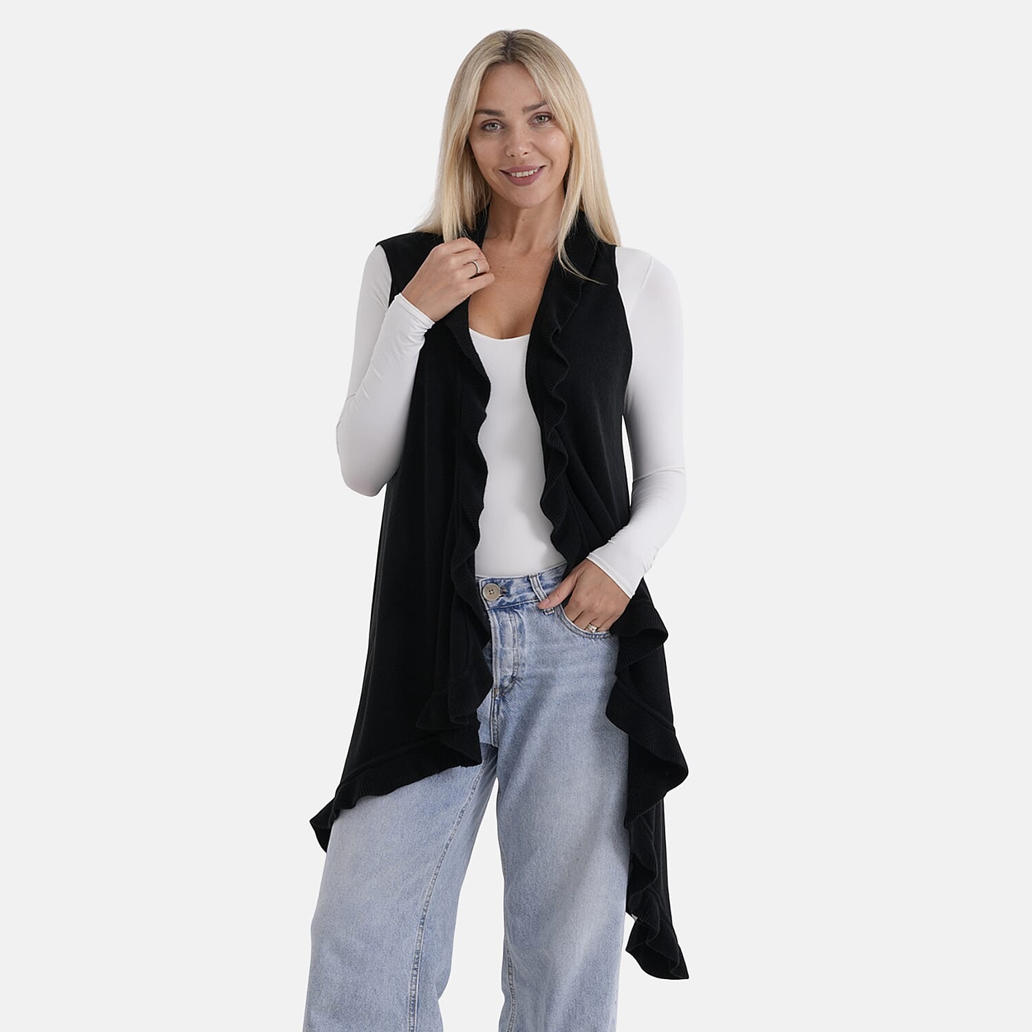 La Marey Knit Waterfall Cardigan (One Size) - Black