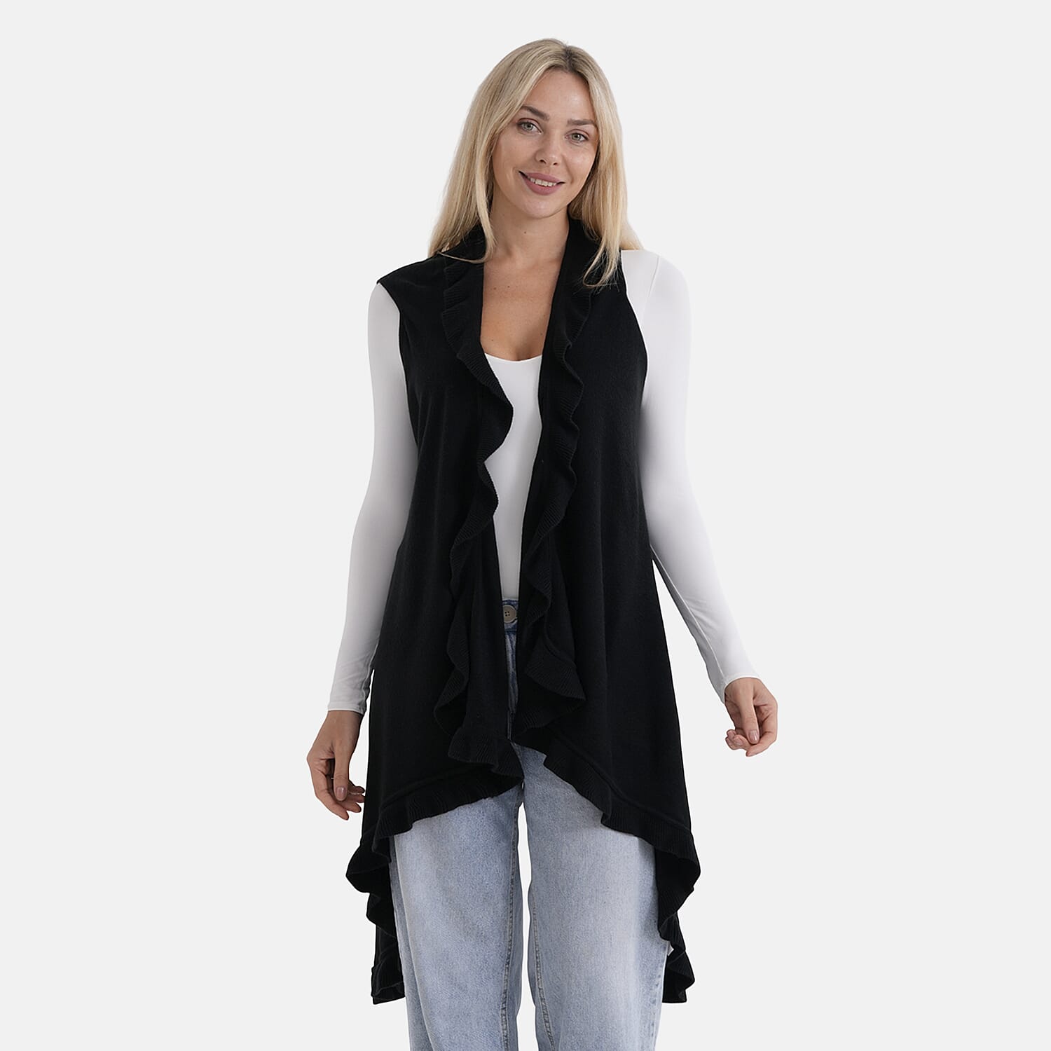 La Marey Knit Waterfall Cardigan (One Size) - Black